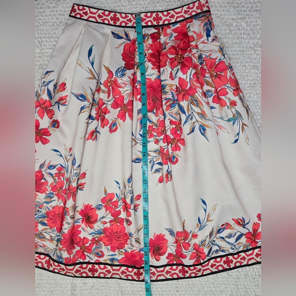 Flying Tomato Red Floral A-Line Skirt Geometric Border Boho Small - Picture 13 of 16